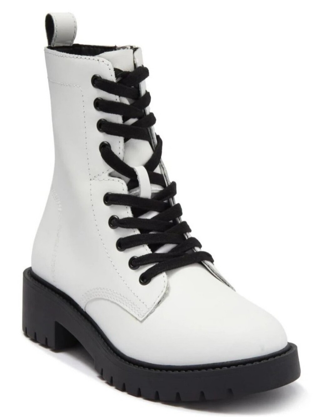 Steve Madden White Leather Combat Boots with Black Laces and Lug Sole